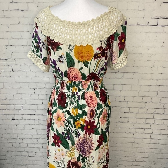 Philosophy Women Floral Maxi Dress Multi Color Lace Boat Neck Stretch Size S - Picture 6 of 10